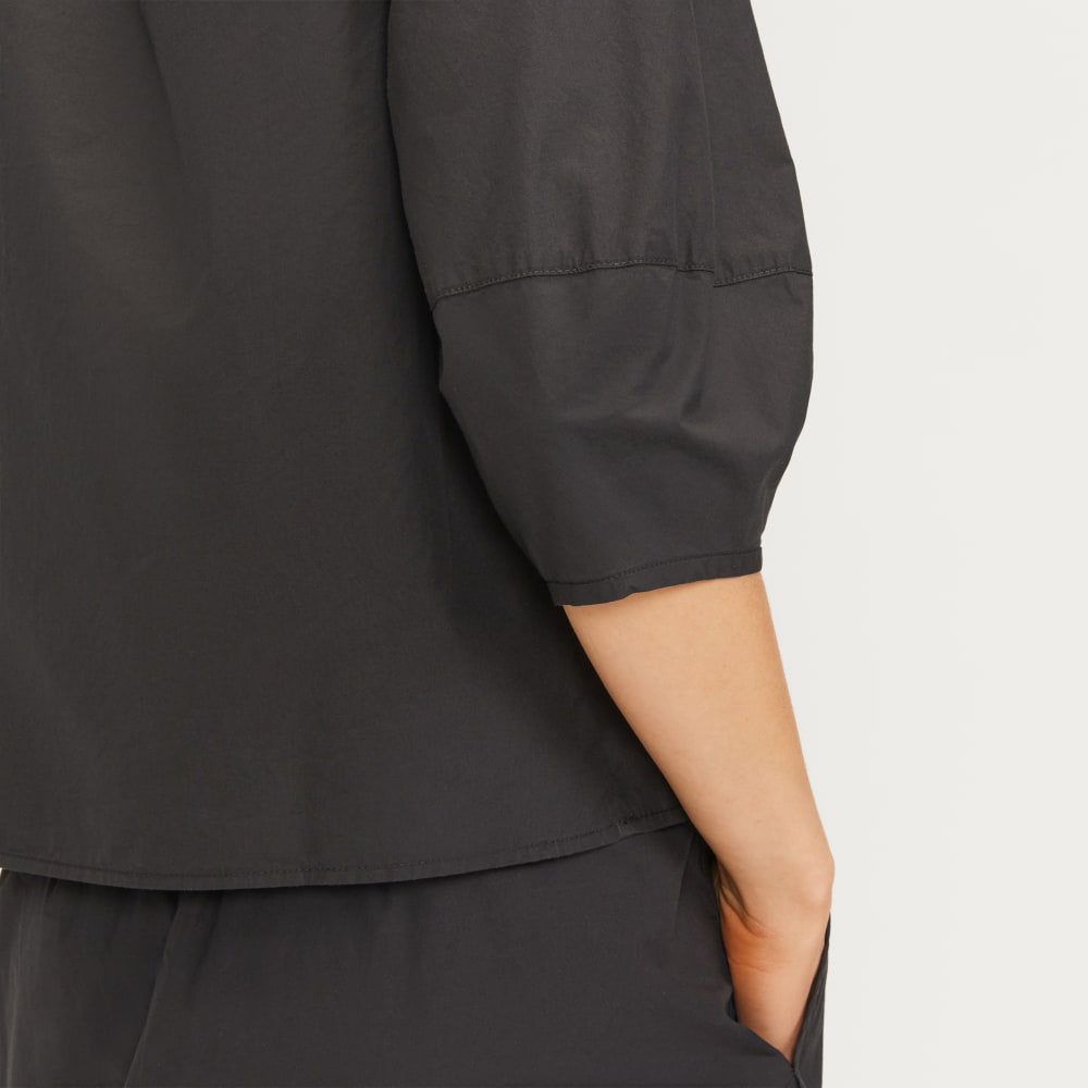 The Poplin Scoop-Neck Top in Black — detail view