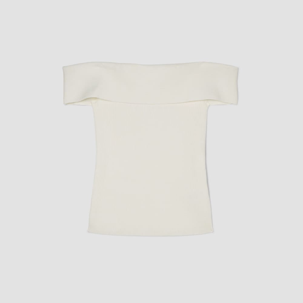 The Ribbed Cotton Off-The-Shoulder Top in Bone — alternate view