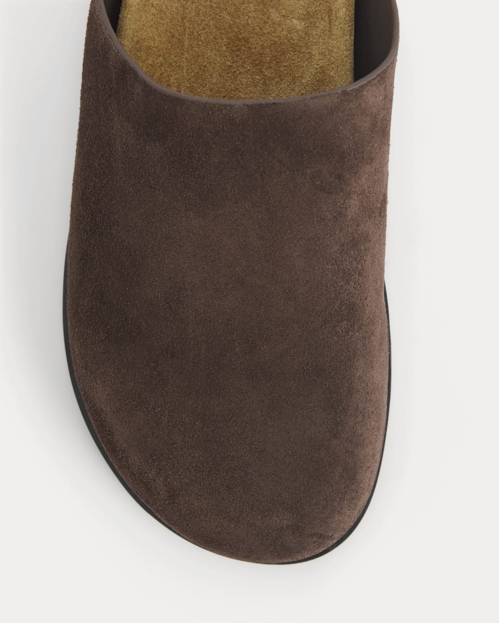 Suede Clog in Deep Brown — detail view