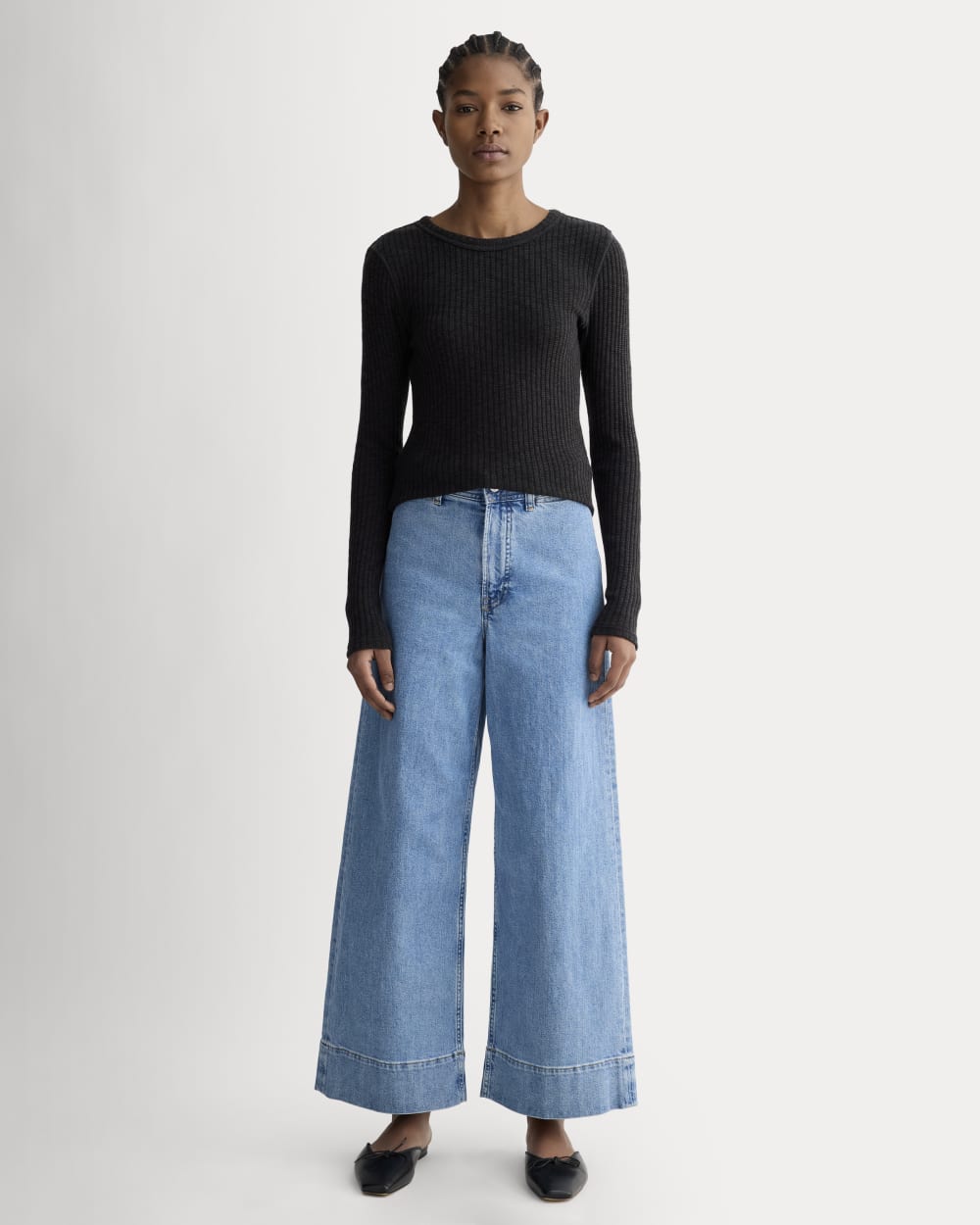 The Cozy Rib Long-Sleeve Tee in Black — detail view