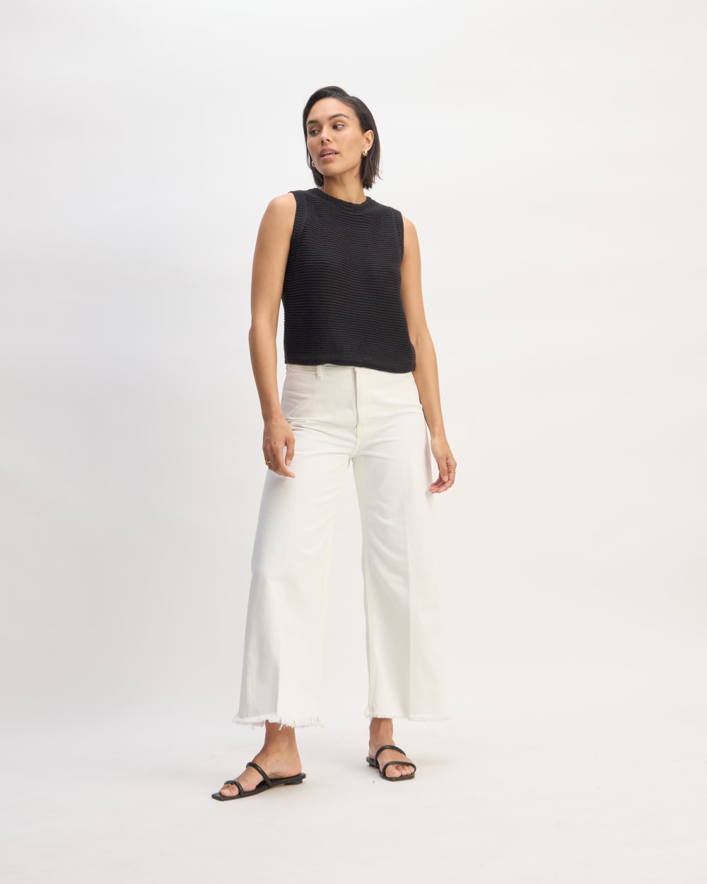 The Organic Cotton Open-Stitch Tank in Black — detail view