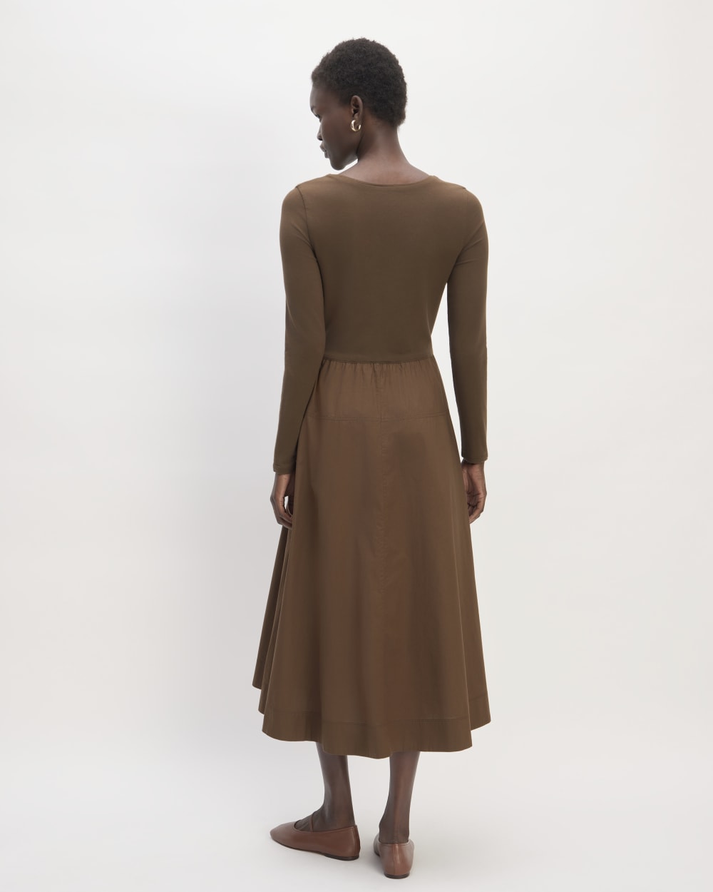 The Long-Sleeve Riviera Dress in Cocoa — detail view