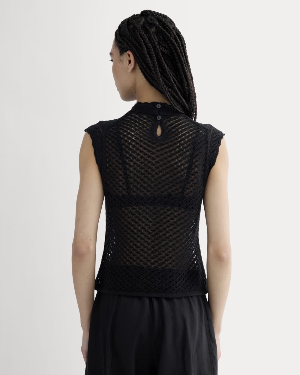 The Lace Knit Tank in Black — detail view
