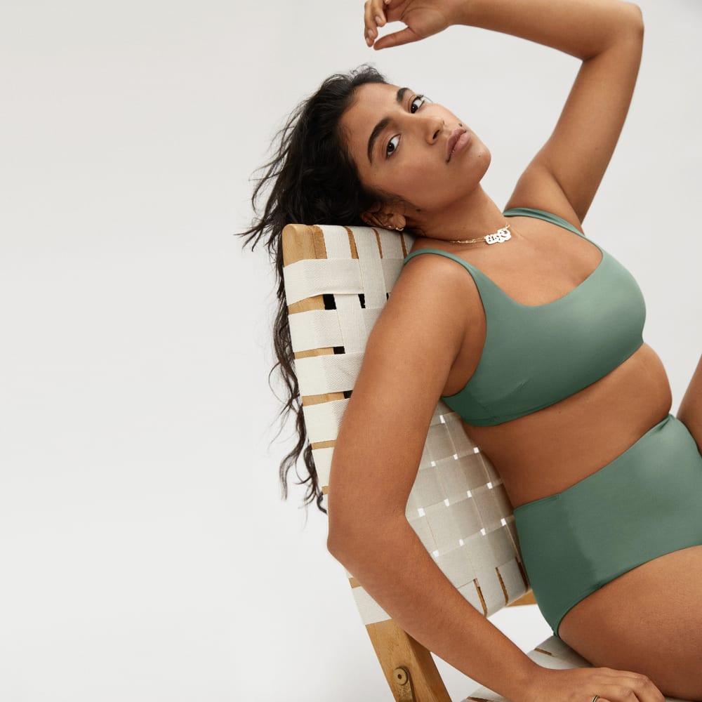 The Square-Neck Bikini Top in Herb — detail view