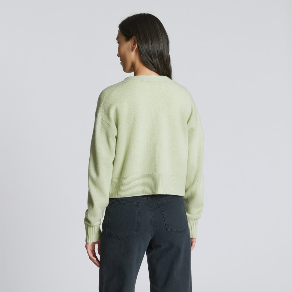 The Cashmere Cardigan in Seafoam Green — detail view