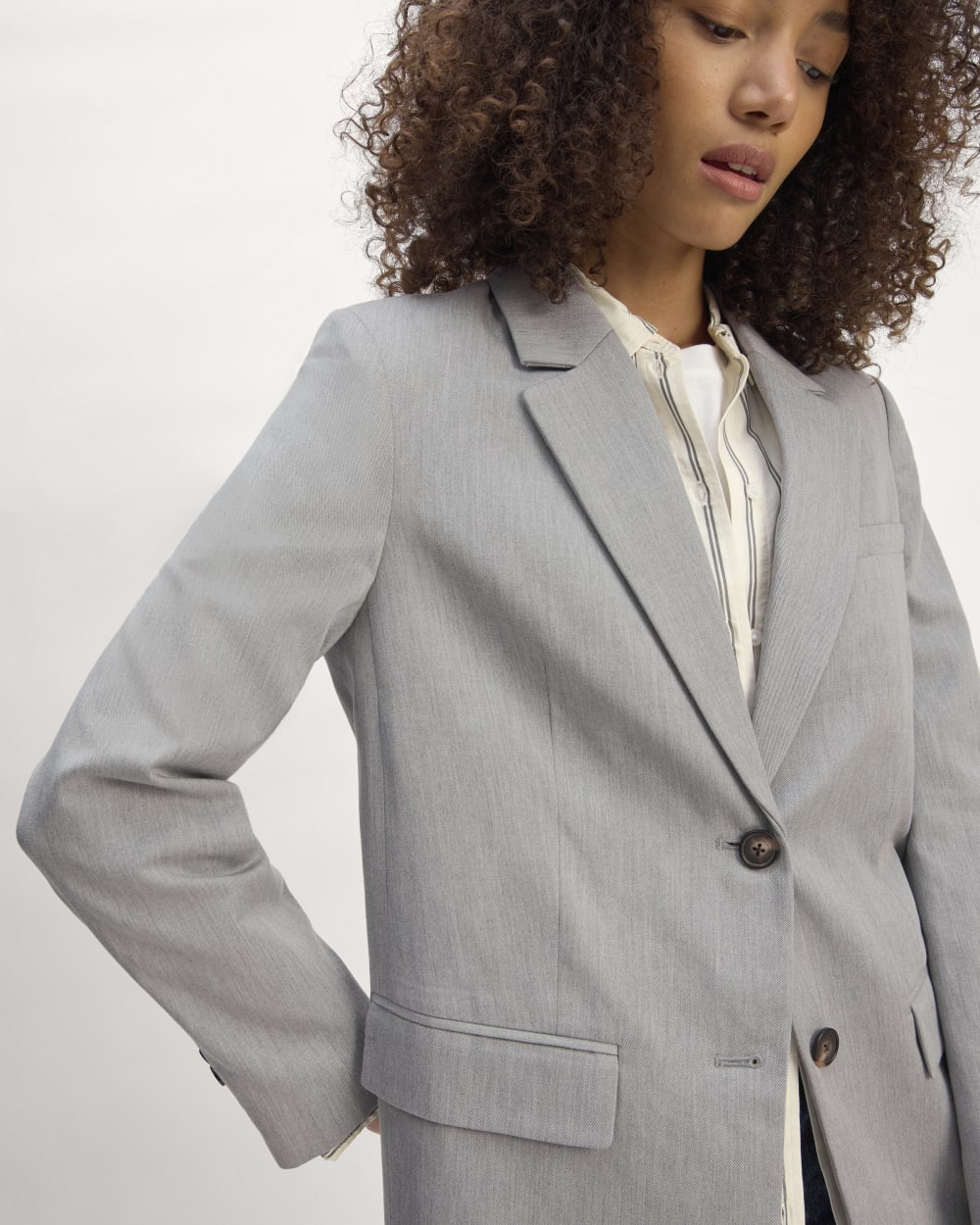 The Oversized Blazer in Buttersmooth in Heather Steel — detail view