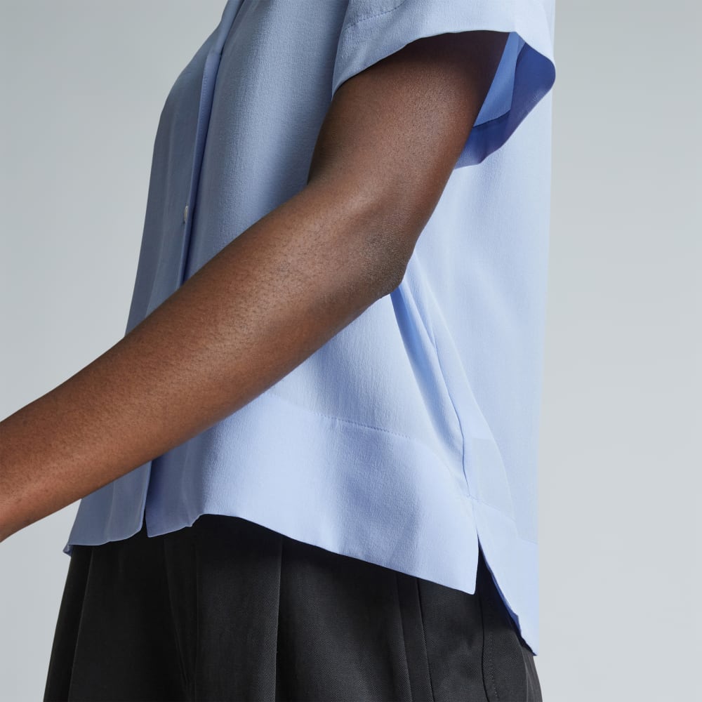 The Notch Shirt in Washable Silk in Periwinkle — detail view