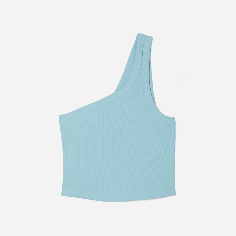 The Ribbed One-Shoulder Tank in Ice Blue — front view