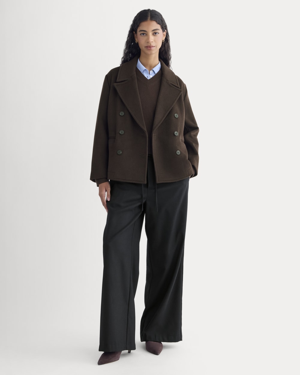 ReWool Short Peacoat in Dark Chocolate — detail view
