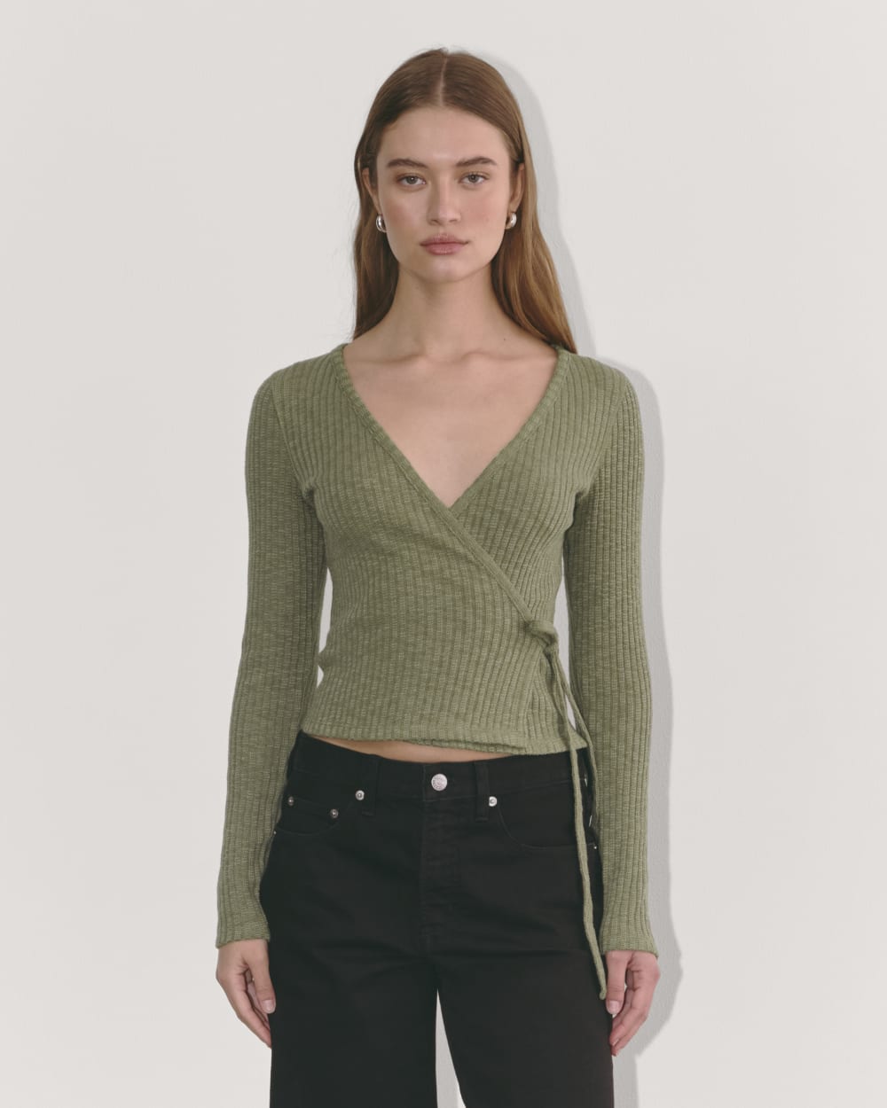 The Cozy Rib Wrap Top in Kalamata — front view