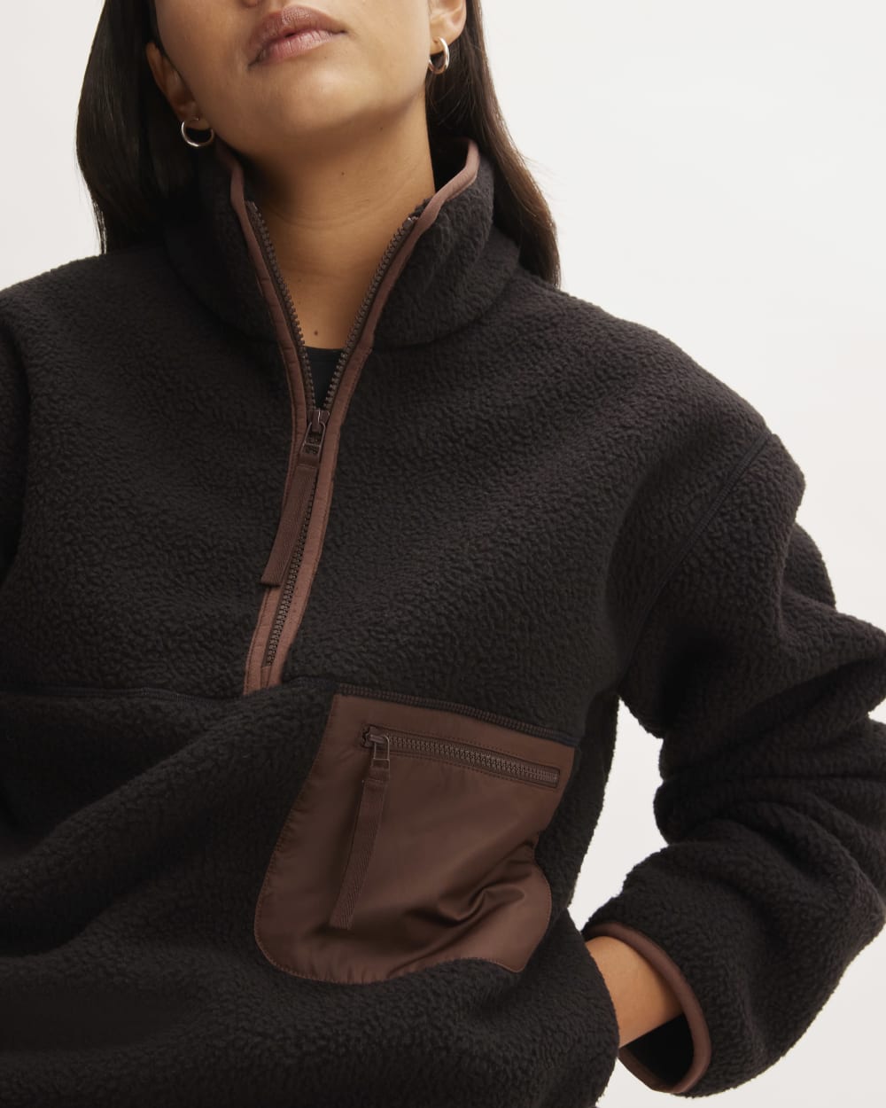 The ReNew Fleece Oversized Half-Zip in Black — detail view