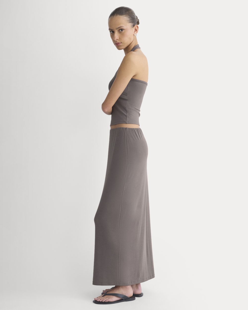 Maxi Skirt in Butterknit in Charcoal Grey — detail view