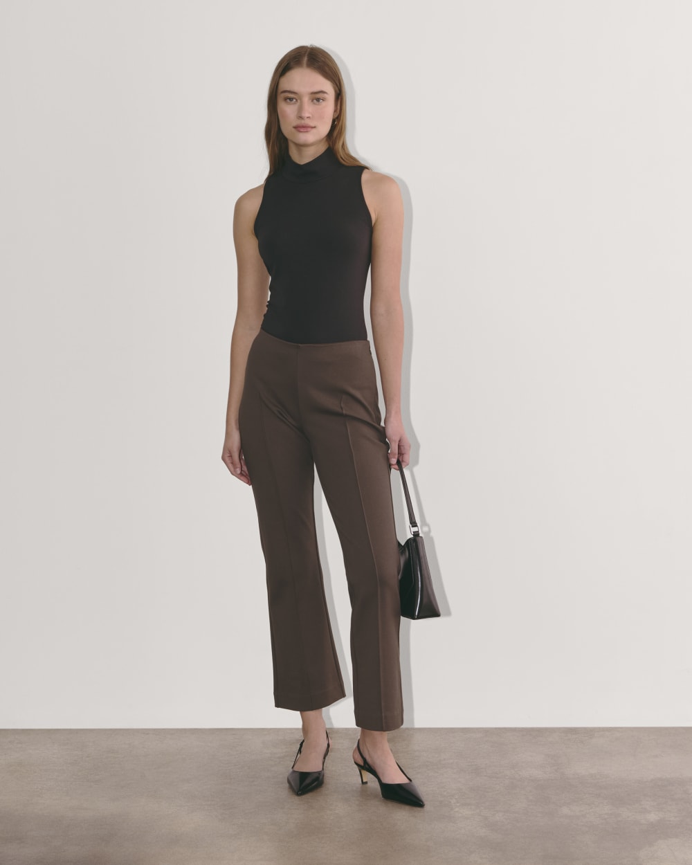 The Dream Kick Flare Pant in Earth Brown — front view