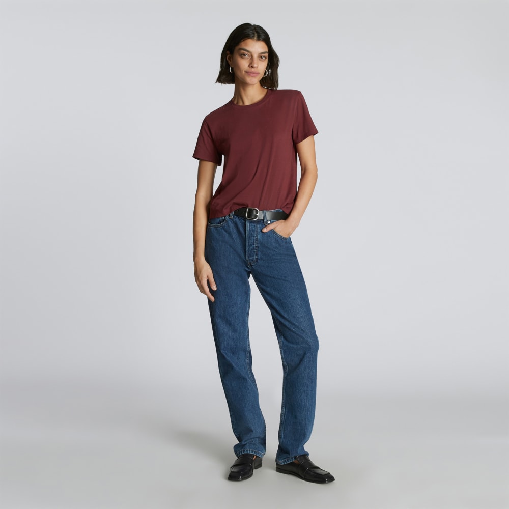 The Box-Cut Tee in Essential Cotton in Brandy — detail view