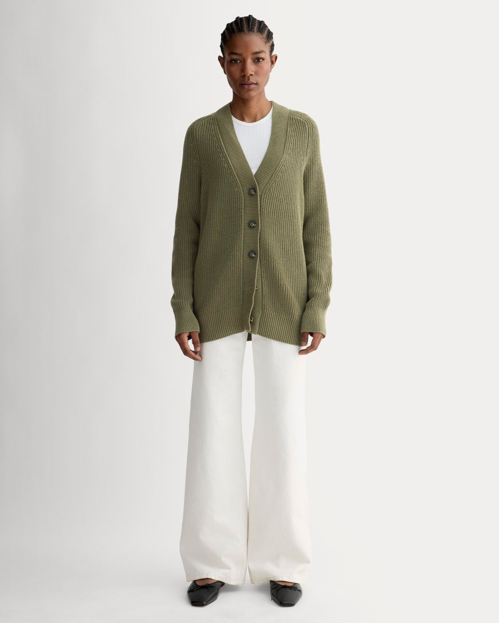 The Long Cocoon Cardigan in Kalamata — detail view