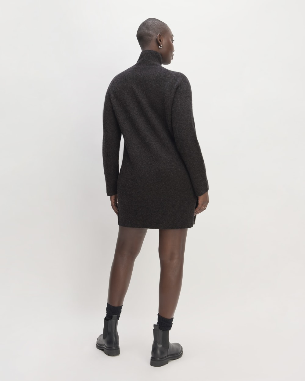 The Cozy Stretch Turtleneck Dress in Charcoal — detail view
