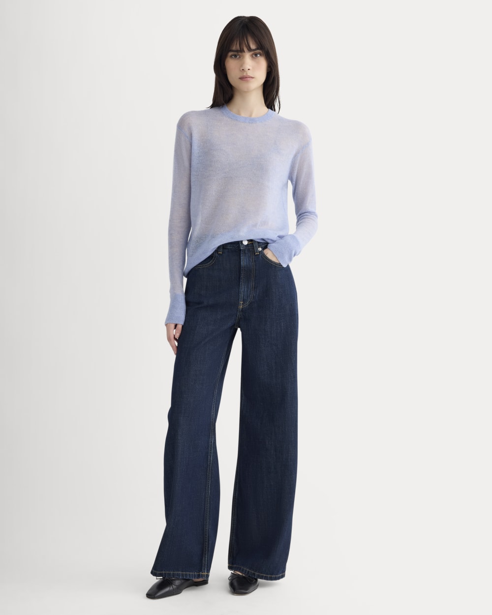 The Air Alpaca™ Relaxed Crew Top in Soft Blue — detail view