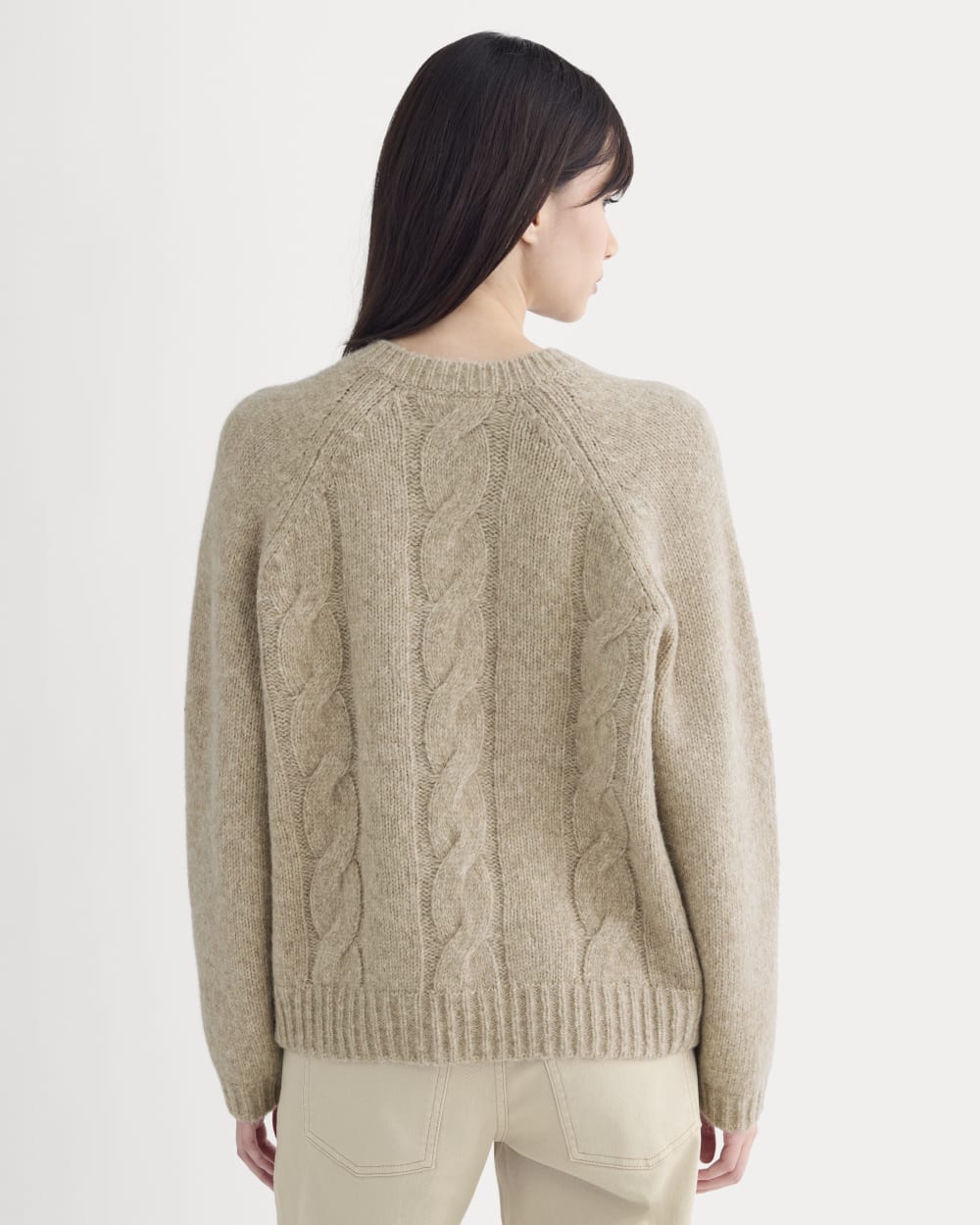 Cloud Cable V-Neck Sweater in Heathered Oatmeal — detail view