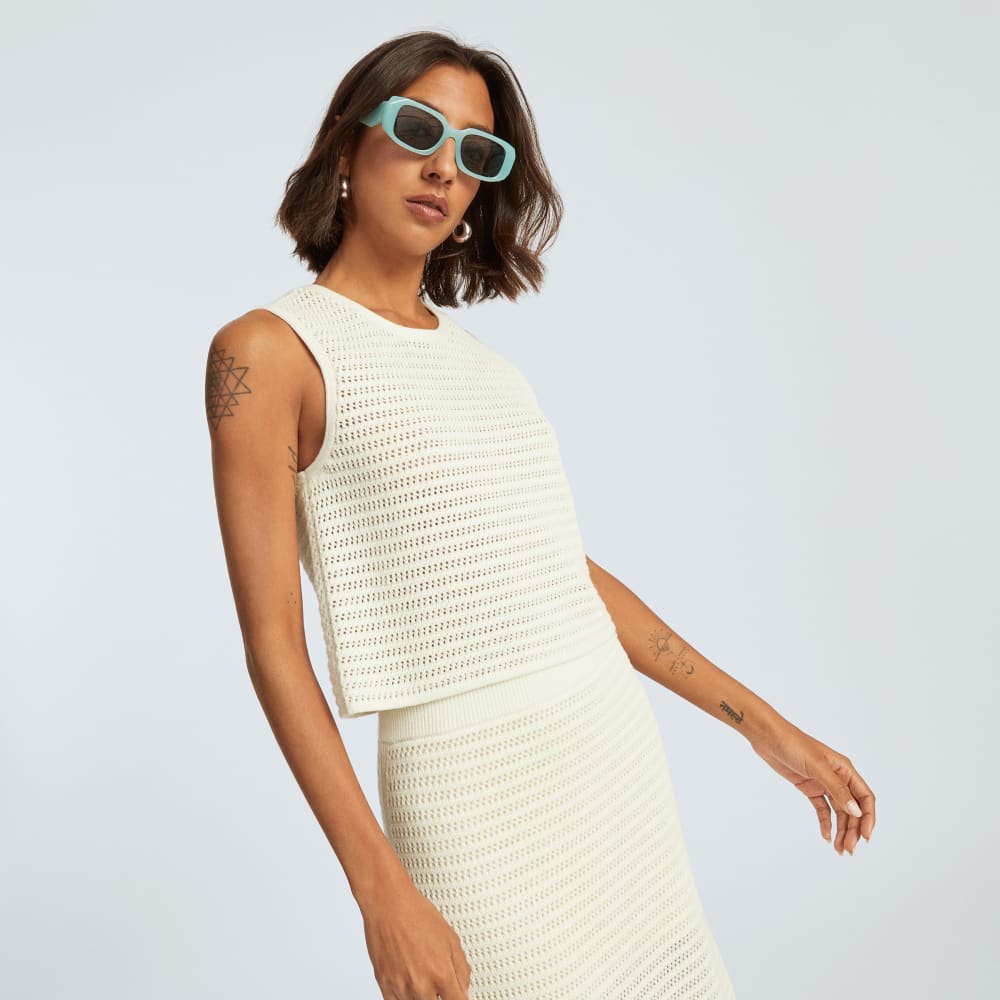 The Crochet Knit Cami in Canvas — front view