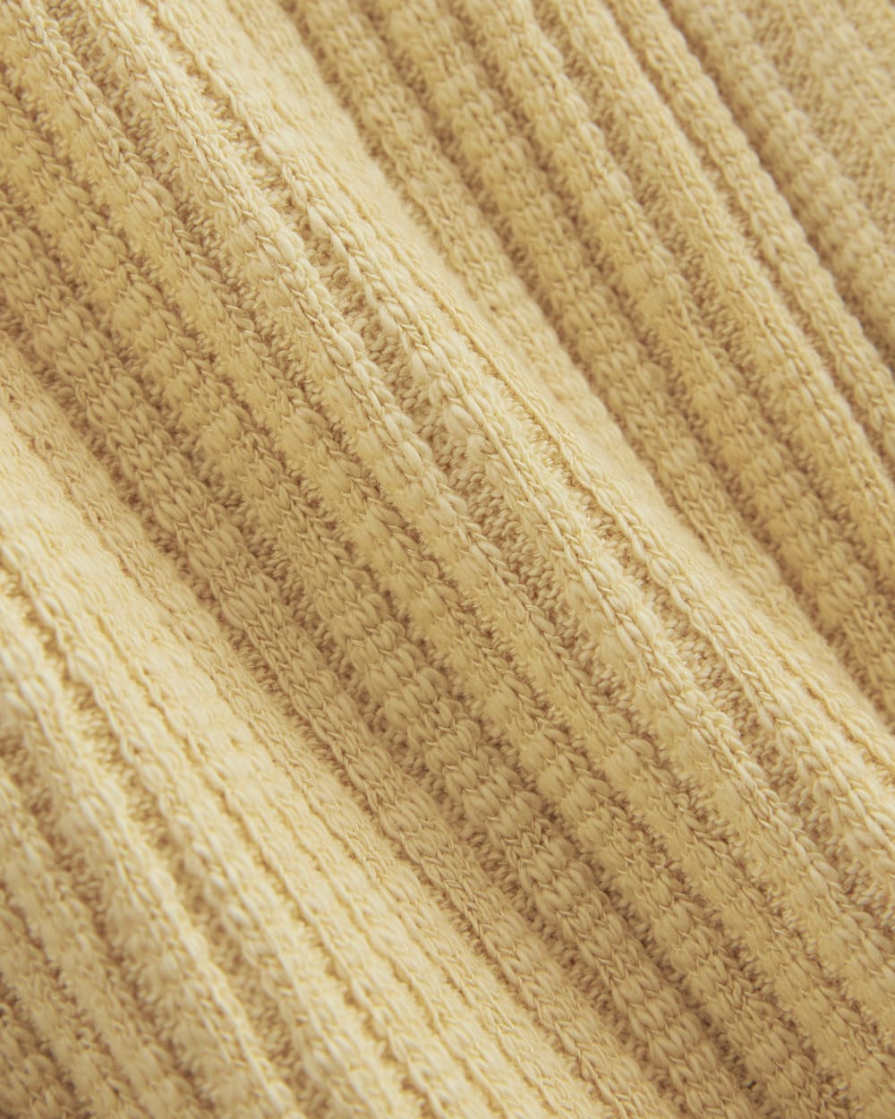 The Cozy Rib Cardigan in Banana Crepe — detail view
