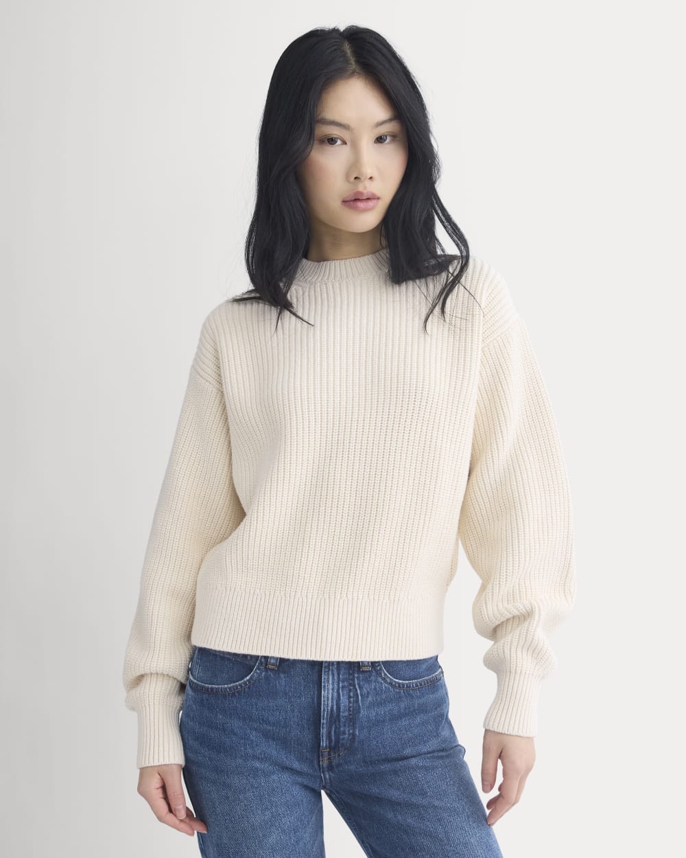 Cropped Ribbed Crew in Everyday Cotton in Canvas — front view