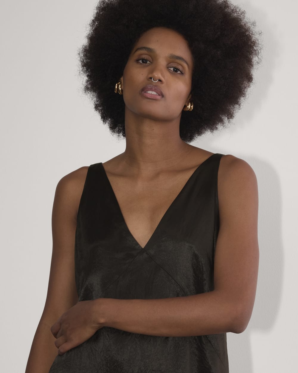 The Satin Slip Dress in Black — detail view