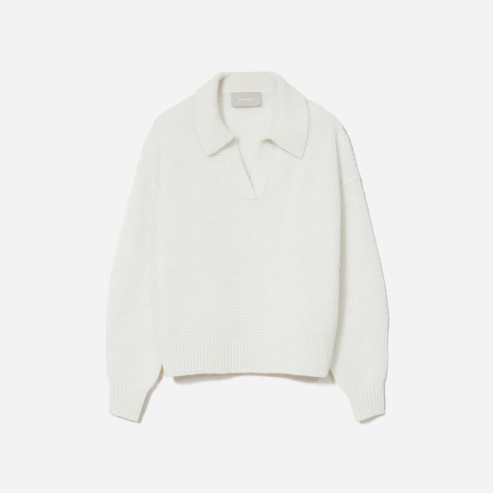 The Alpaca Waffle-Stitch Polo in Snow — front view