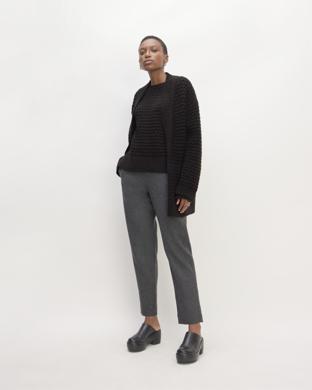 The Cloud Oversized Textured Cardigan in Black — detail view