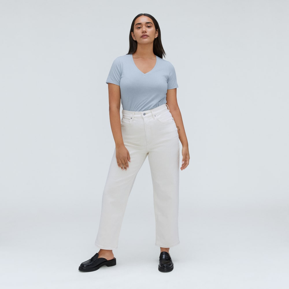 The Organic Cotton V-Neck in Mist — detail view