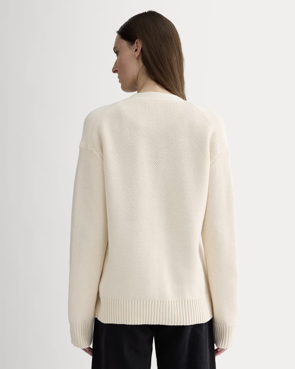 The Cotton Honeycomb Cardigan in Canvas — detail view