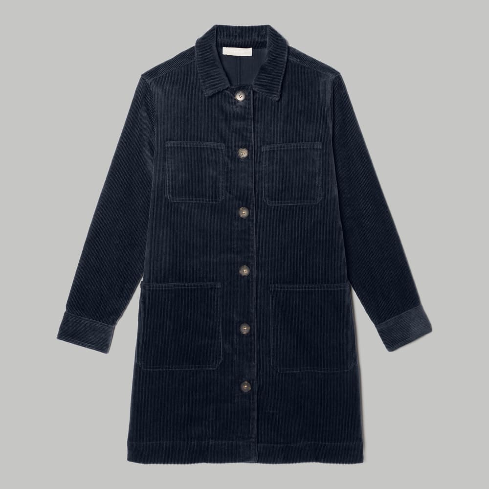 The Corduroy Long Shirt Jacket in Deep Navy — alternate view