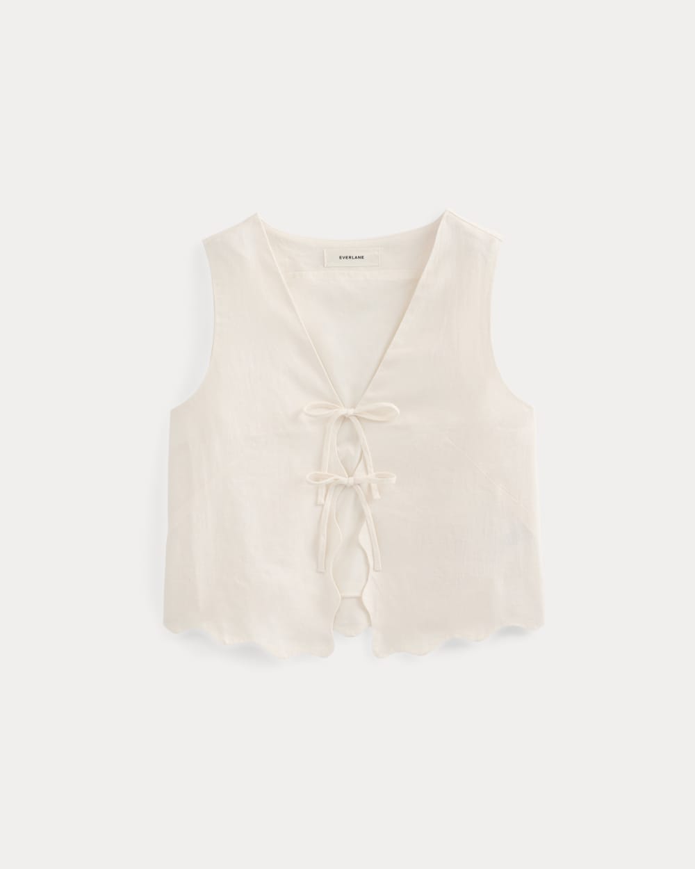 Tie-Front Scallop Tank in Linen in Bone — alternate view
