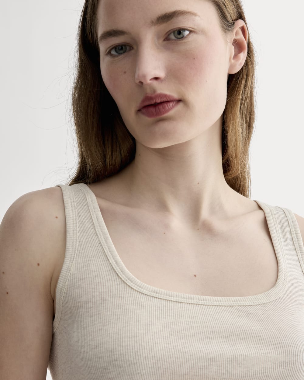 The Luxe Rib Square-Neck Tank in Heathered Oat — alternate view