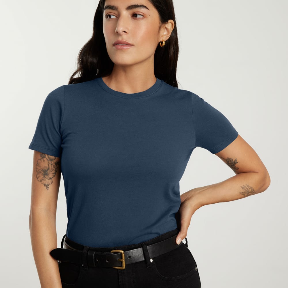 The Organic Cotton Crew Tee in Atlantic — detail view