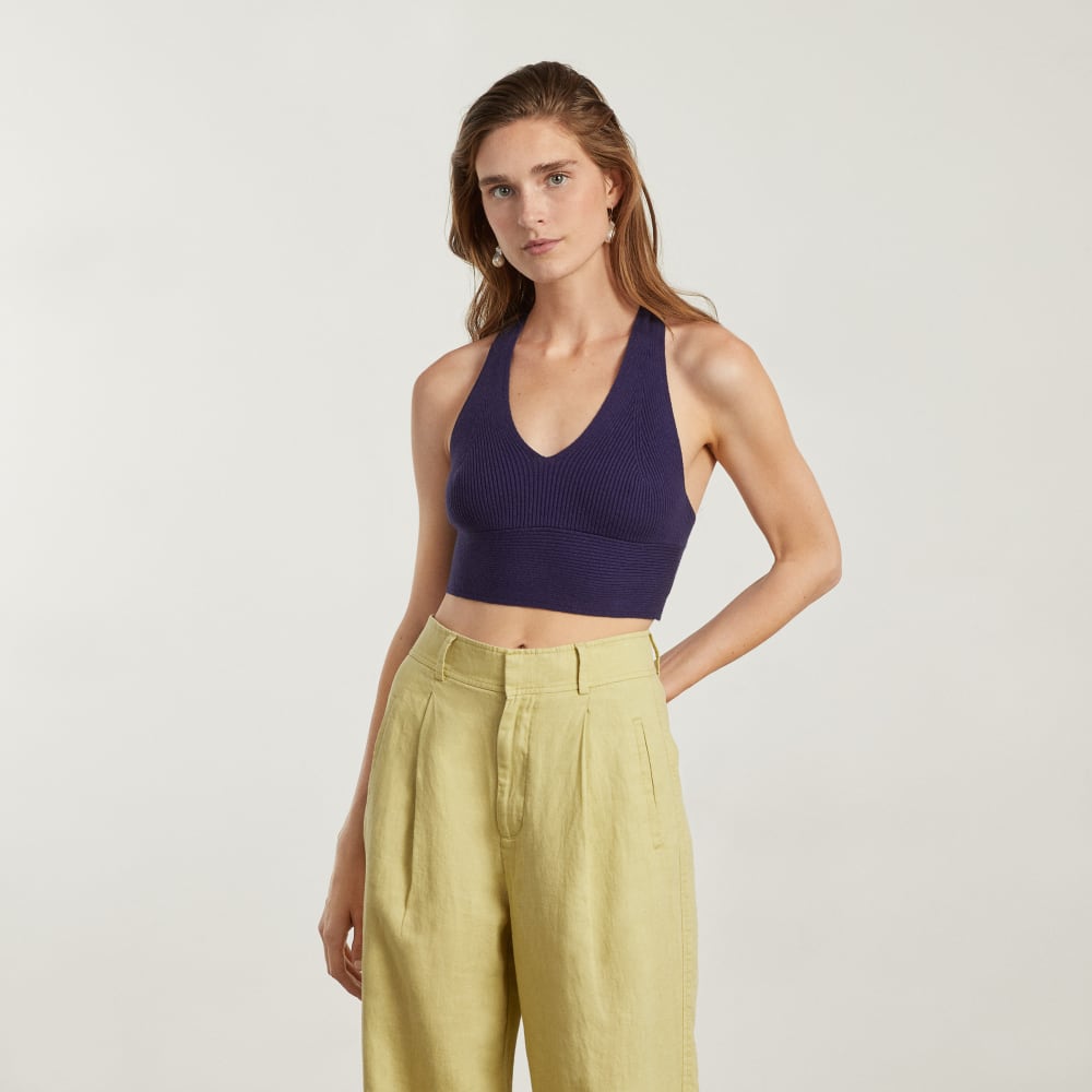 The Cross-Back Cropped Sweater Top in Midnight Blue — alternate view