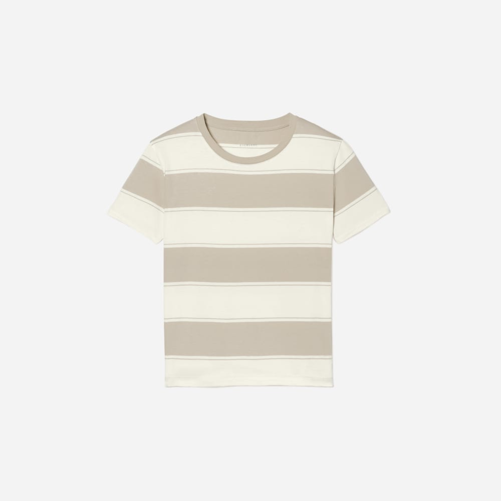 The Box-Cut Tee in Essential Cotton in Pale Khaki / Canvas Tan — front view