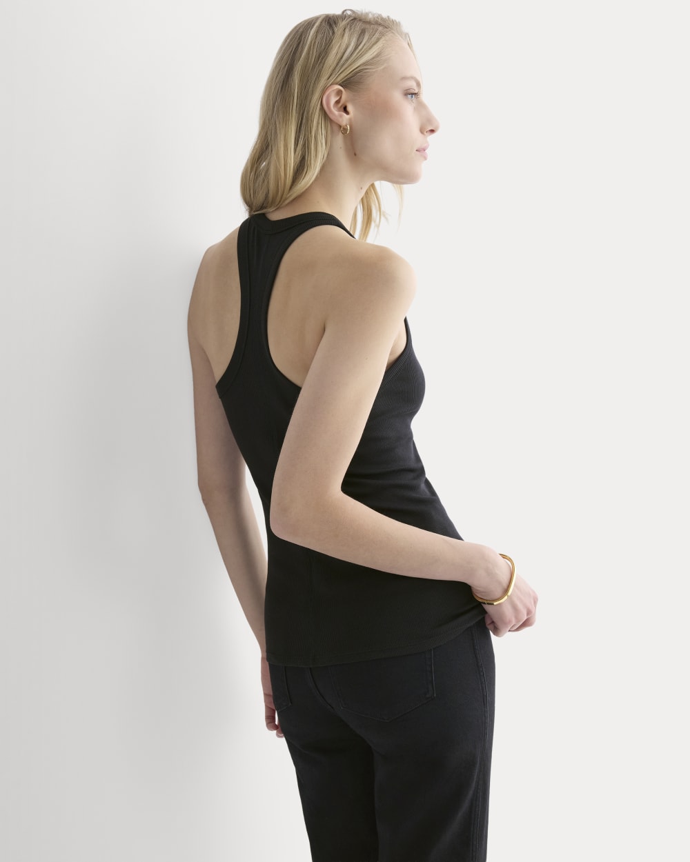 Luxe Rib Racerback Tank in Black — detail view