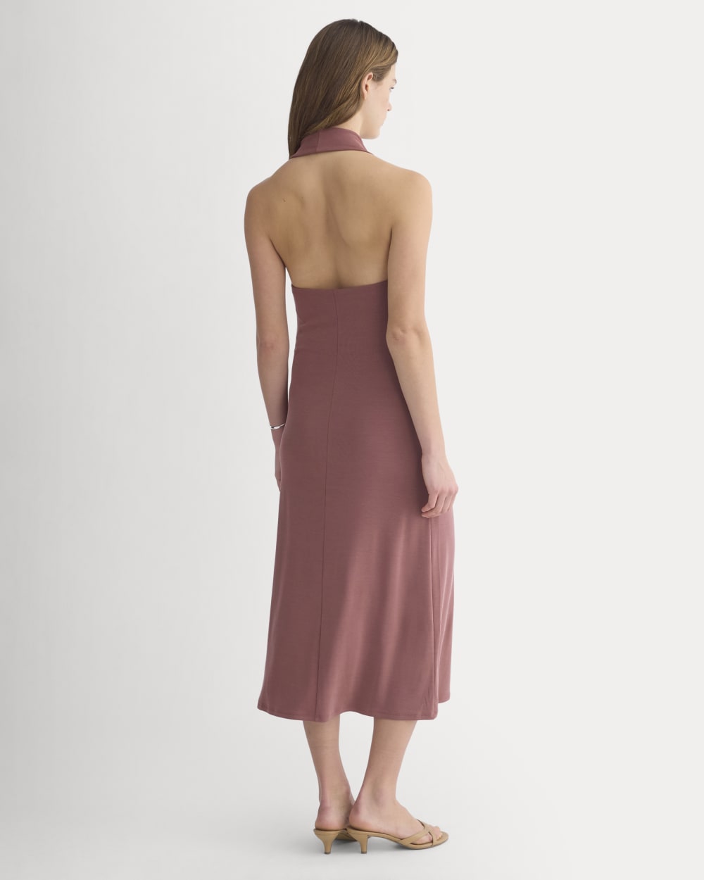 Cowlneck Halter Dress in Butterknit in Washed Henna — detail view