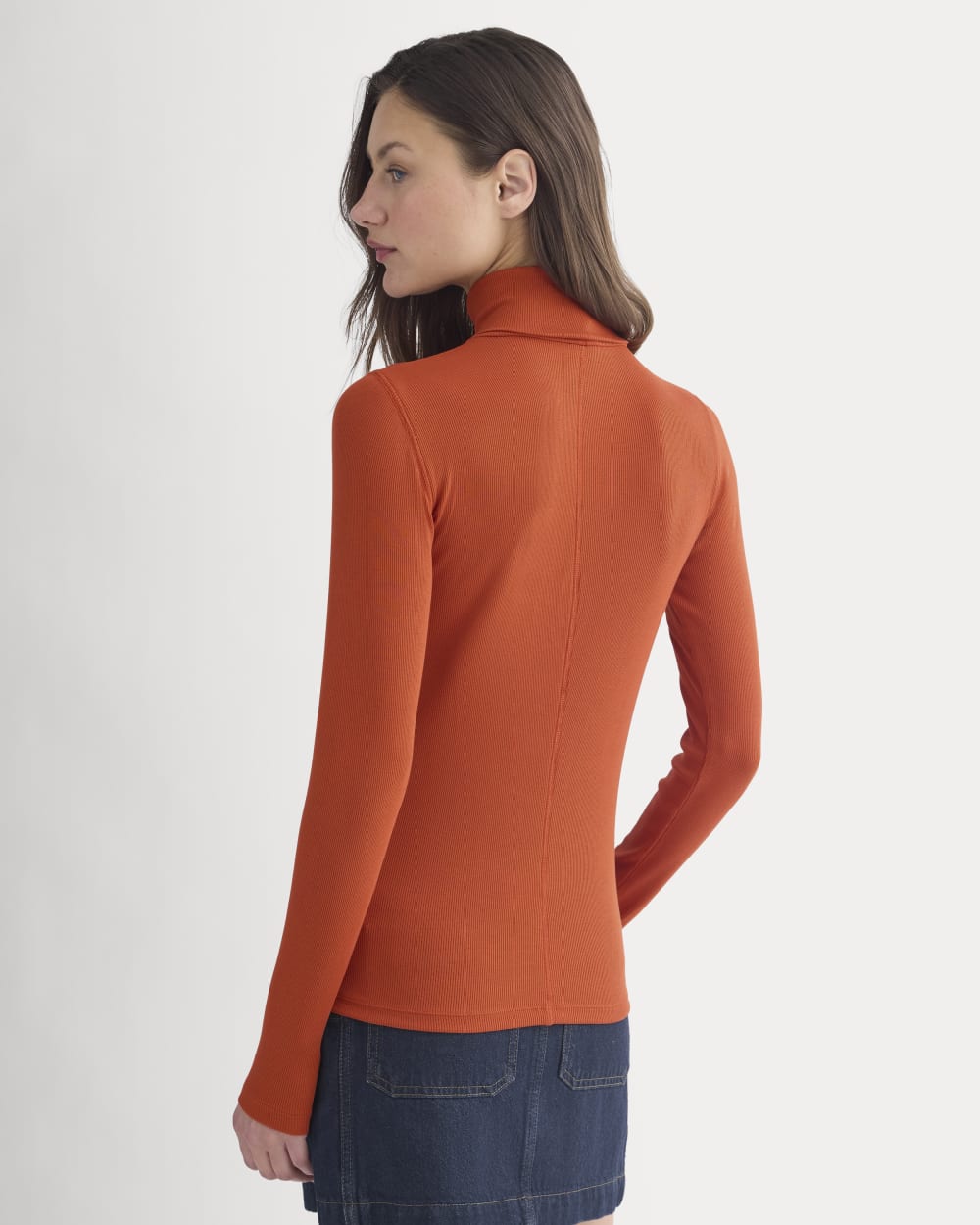 The Luxe Rib Turtleneck in Rust — detail view