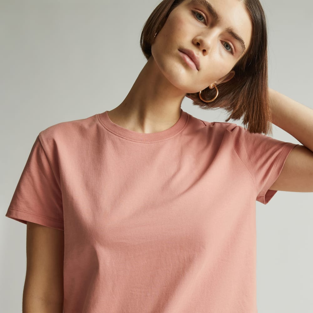 The Box-Cut Tee in Essential Cotton in Light Rose — detail view