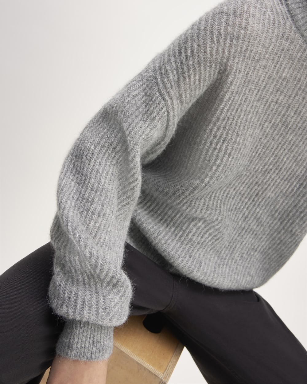 The Cocoon Crew in Alpaca in Heathered Stone — detail view