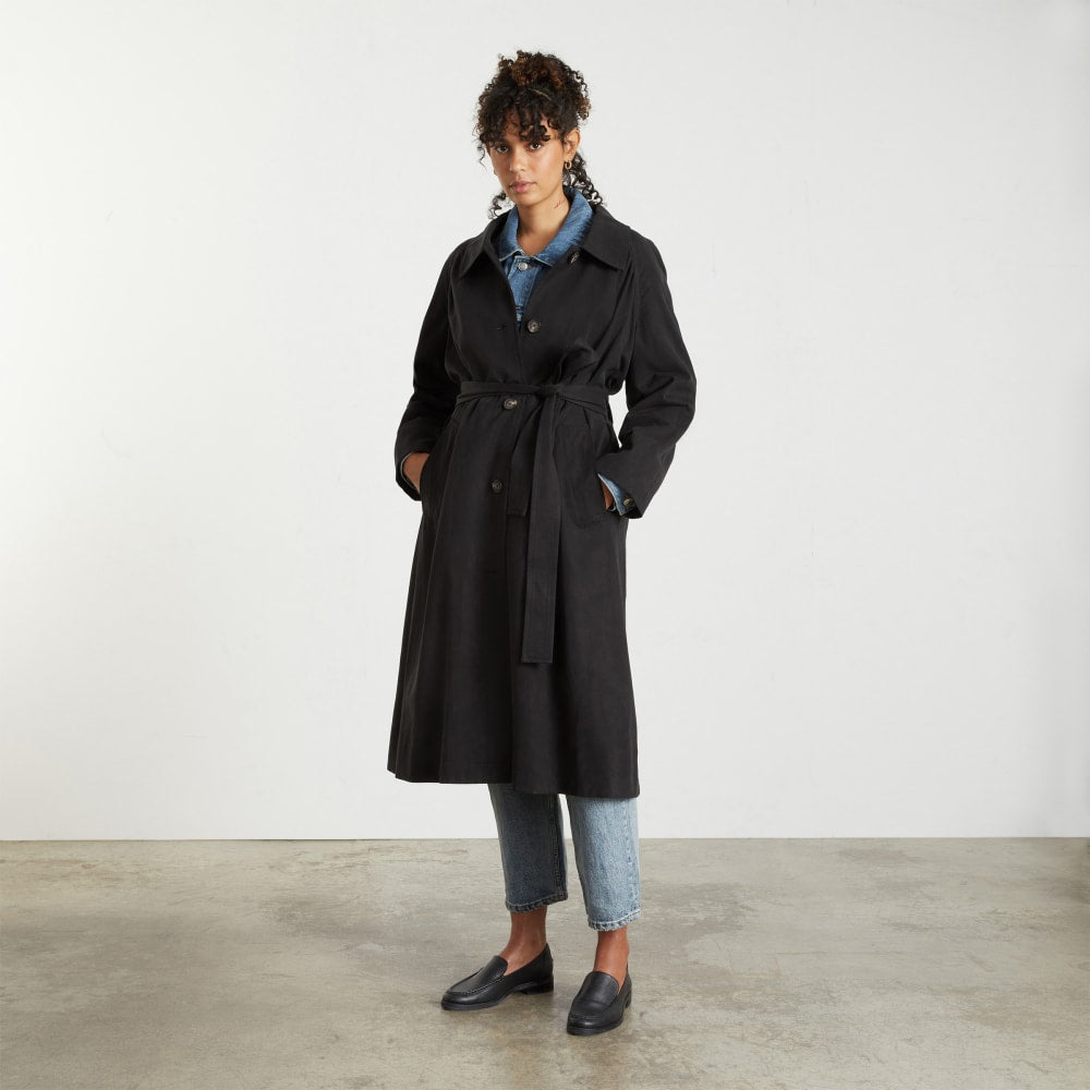 The Gathered Drape Trench in Black — front view