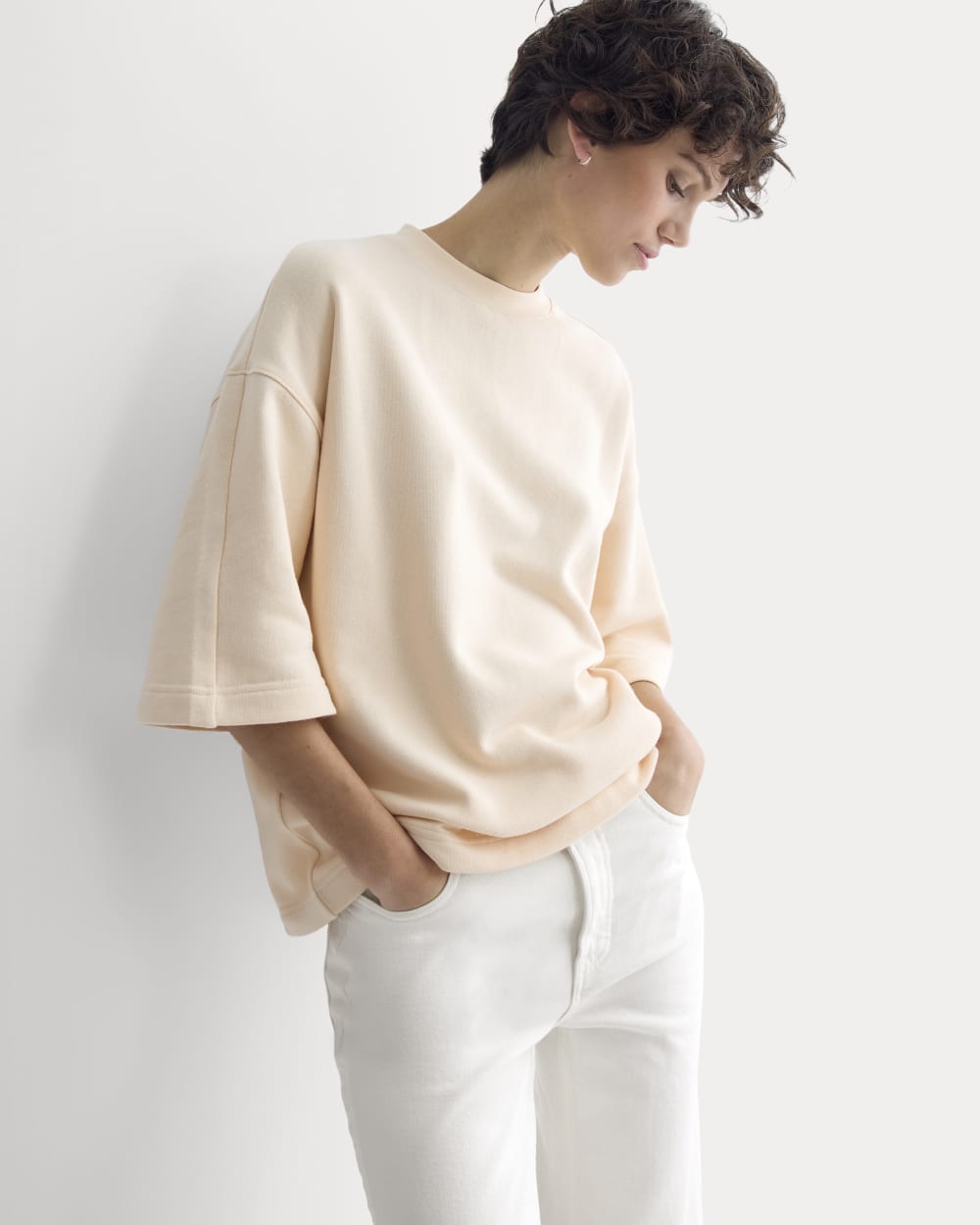 Lightweight Terry Oversized Tee in Parchment — detail view