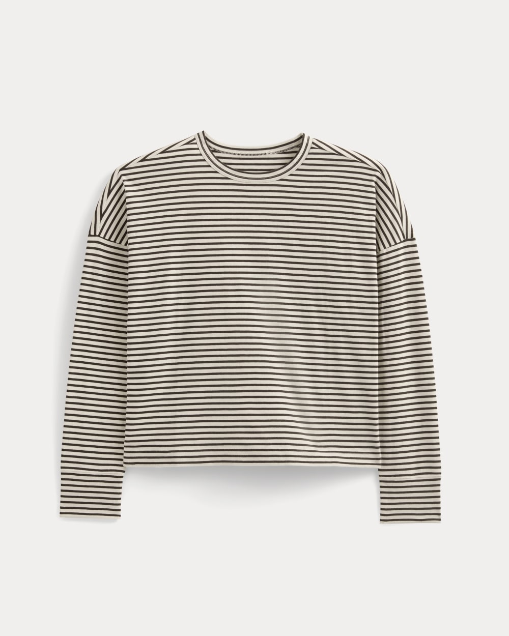 Oversized Boxy Crew in Essential Cotton in Bone / Pirate Black Stripe — alternate view