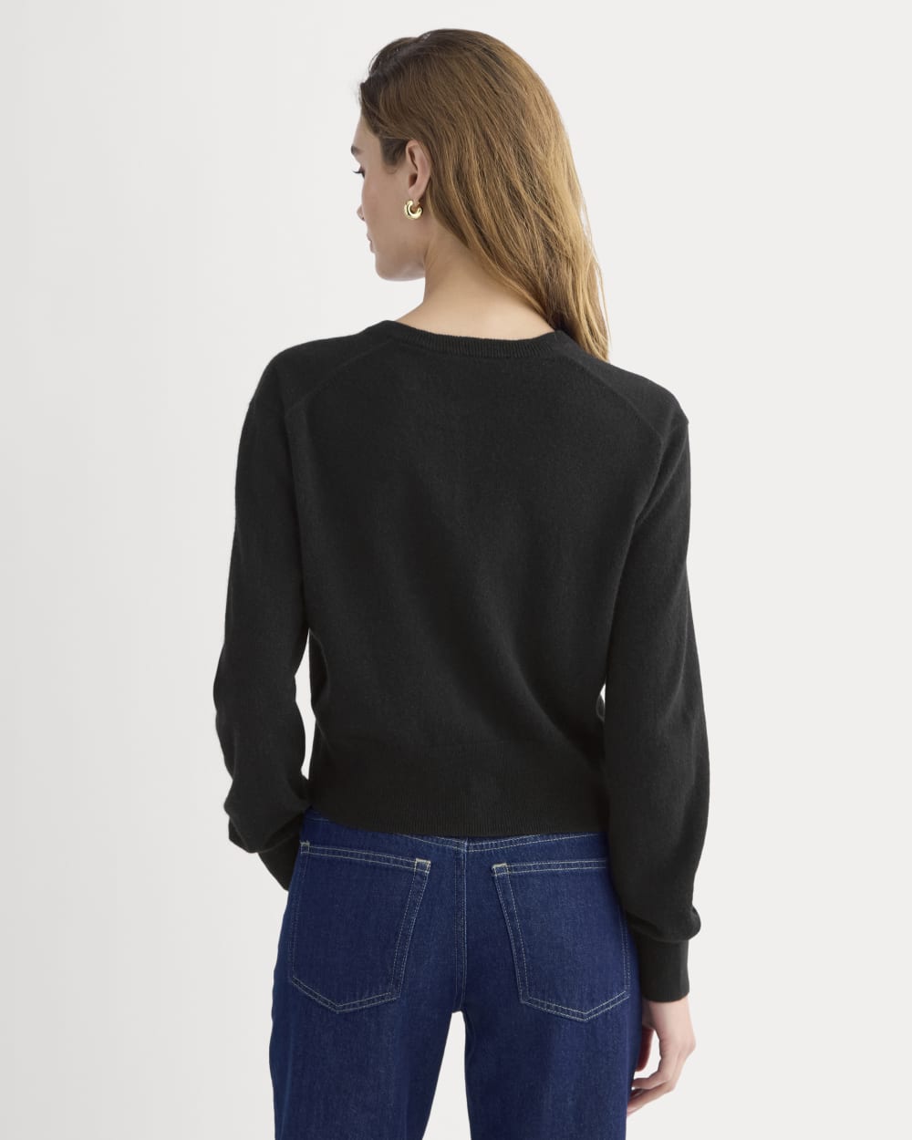 Cashmere Cropped Cardigan in Black — detail view