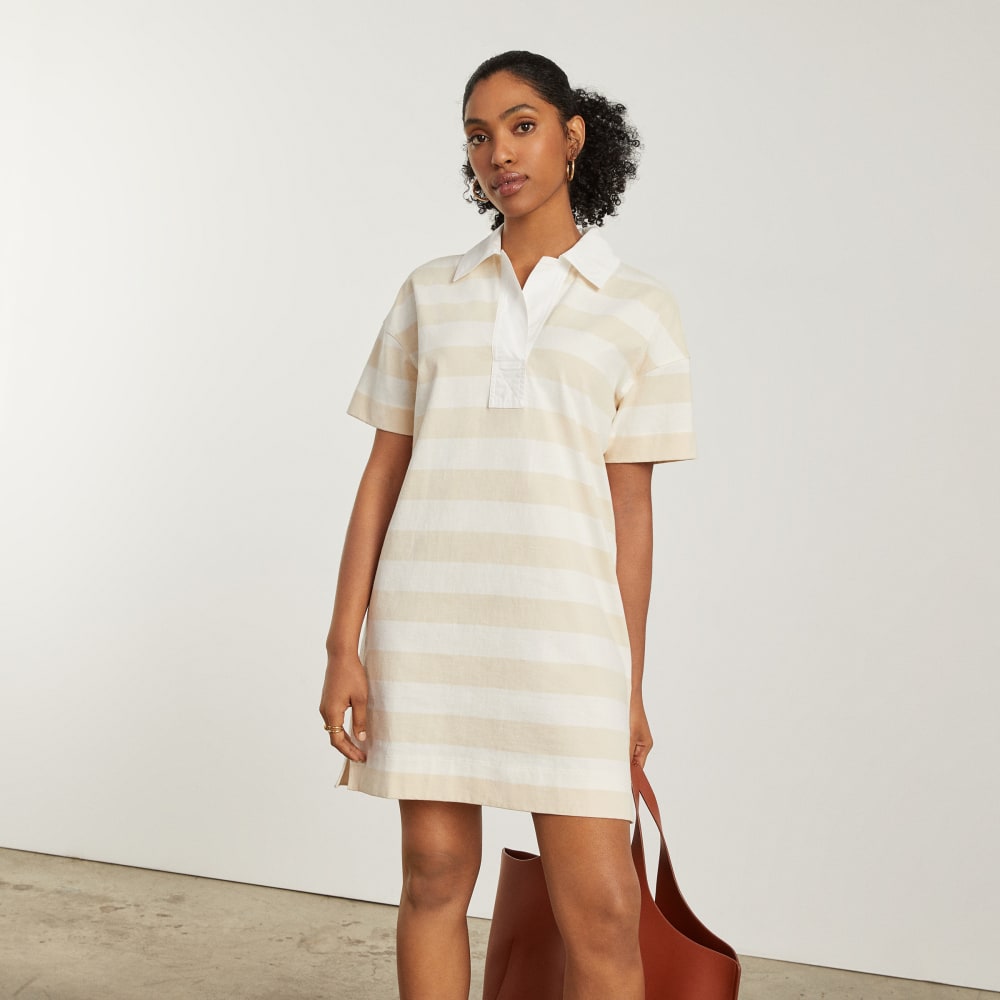 The Organic Cotton Polo Dress in Beech / Bone — detail view