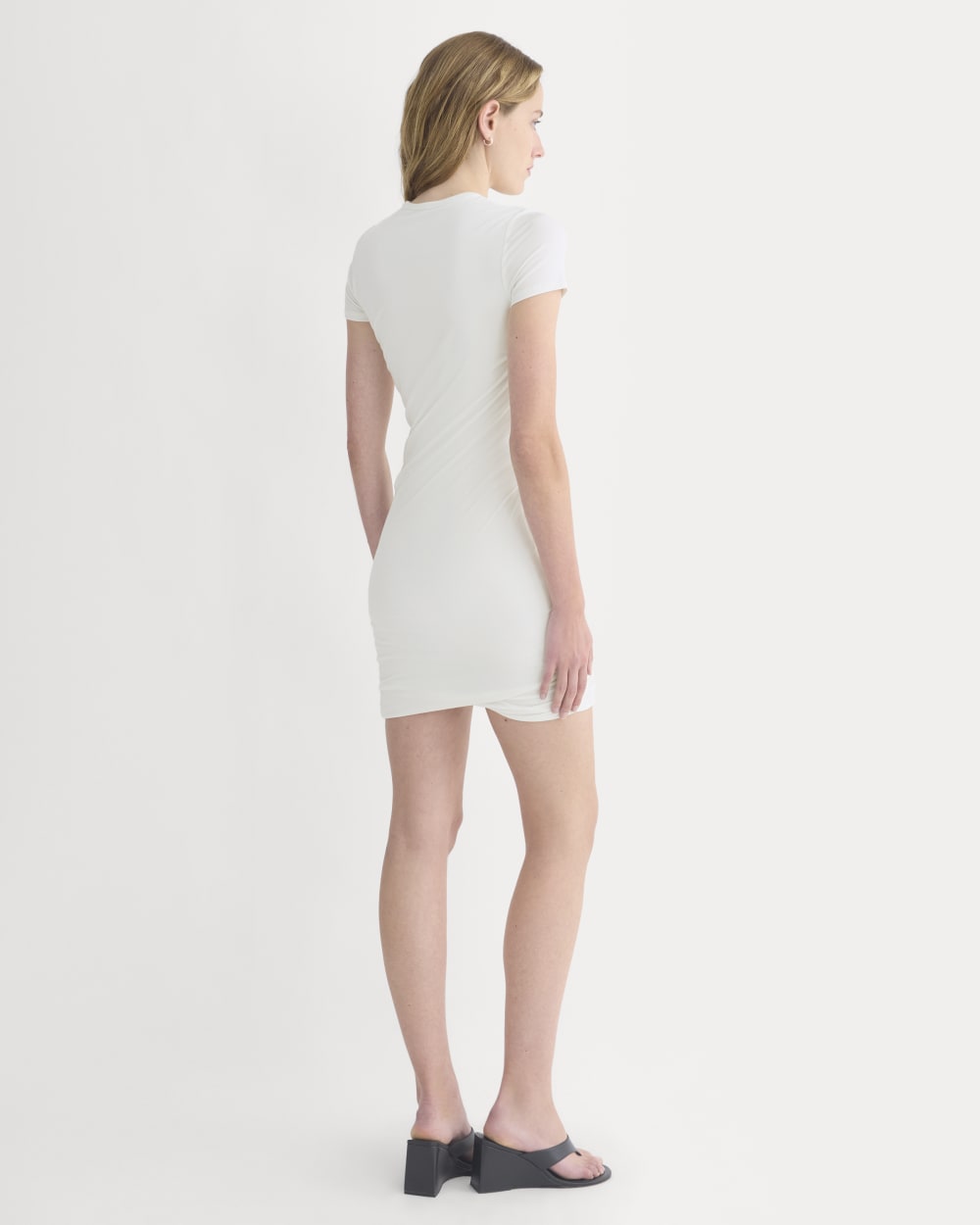 Twisted Short-Sleeve Crew Dress in Bone — detail view