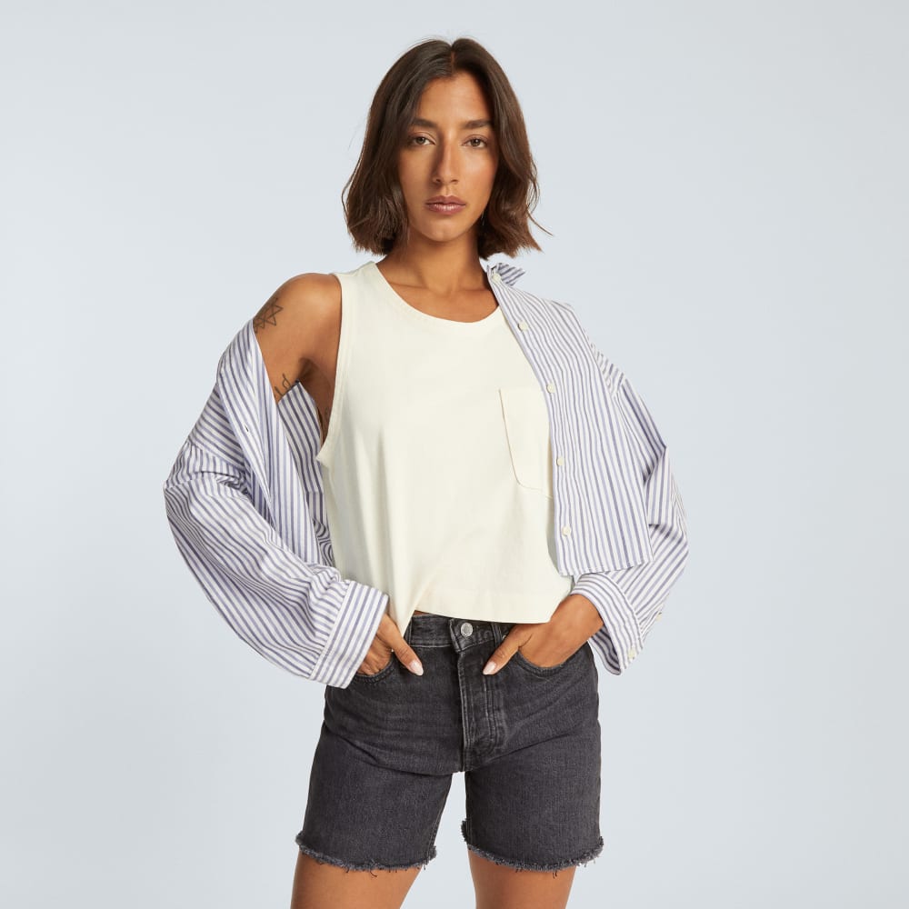 The Premium Weight Cropped Pocket Tank in Canvas — detail view