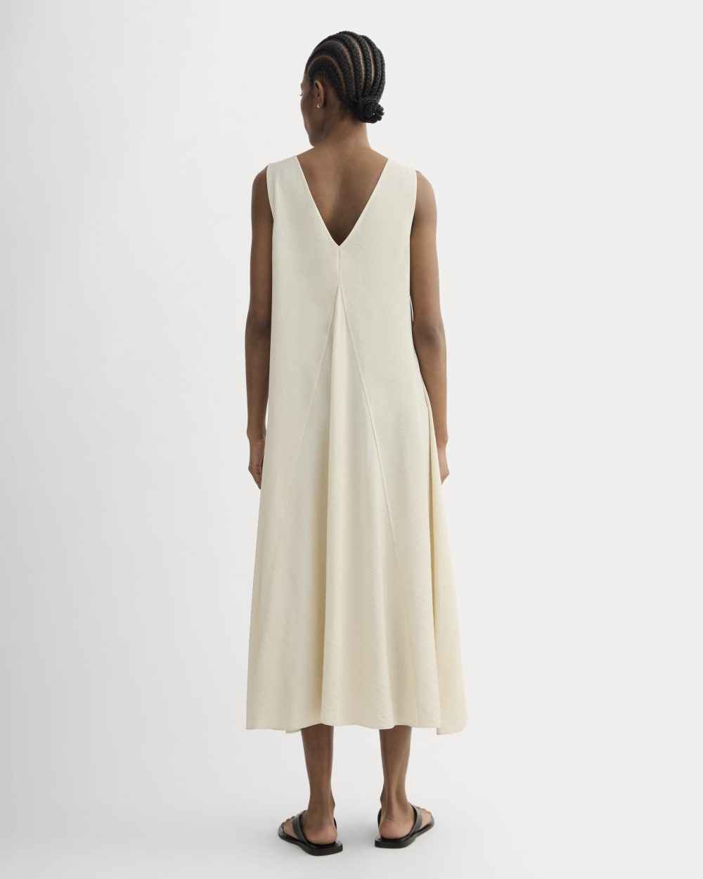 The V-Neck Dress in SoftLuxe in Sandshell — detail view
