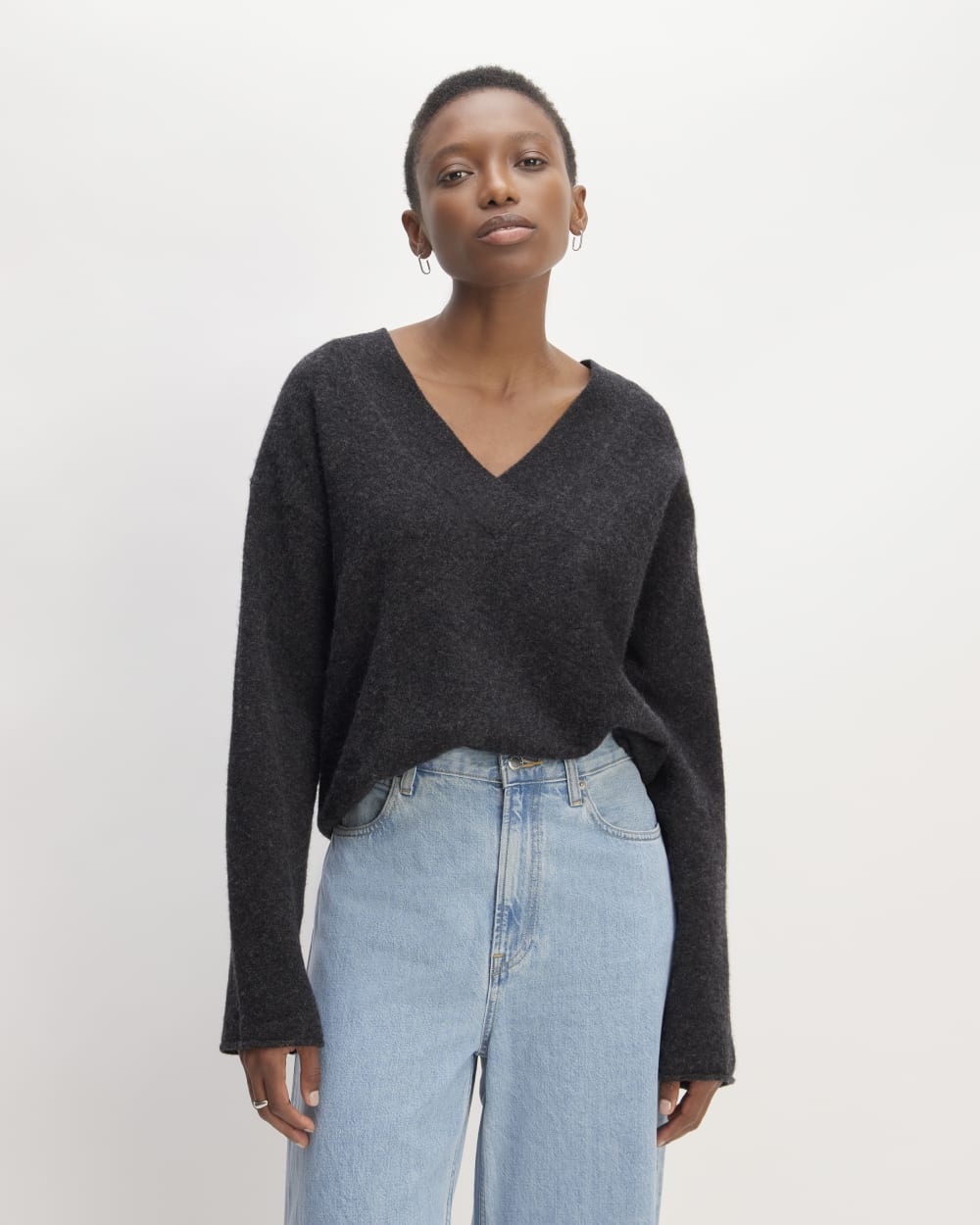The Cozy-Stretch V-Neck Sweater in Charcoal — front view